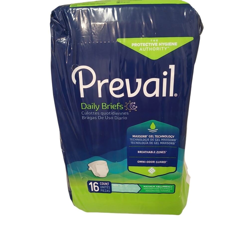 Prevail Daily Briefs Underwear Youth 15”-22” Pckg 16 Count ABSORB ODOR CONTROL